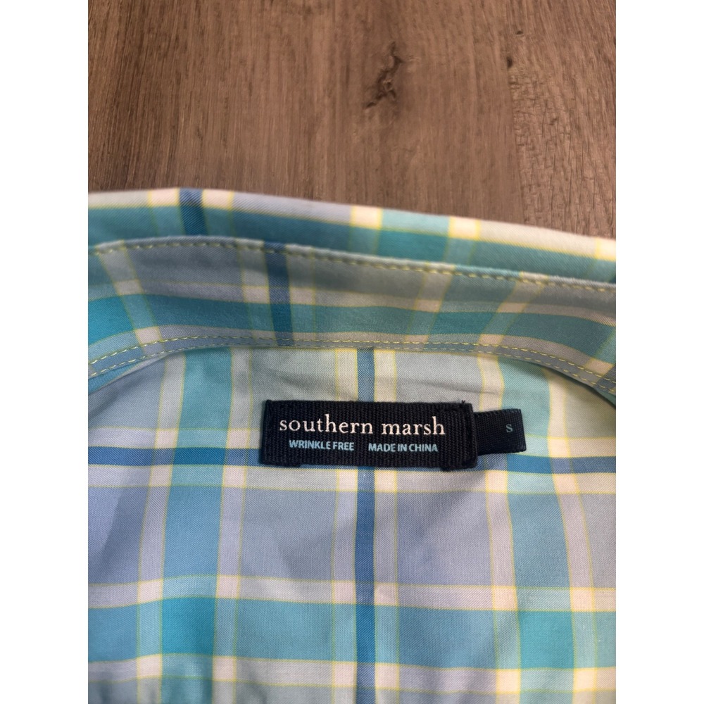 Southern Marsh Brevard Plaid Button Down Mens Small Teal Blue Wrinkle Free NWT - Picture 2 of 4